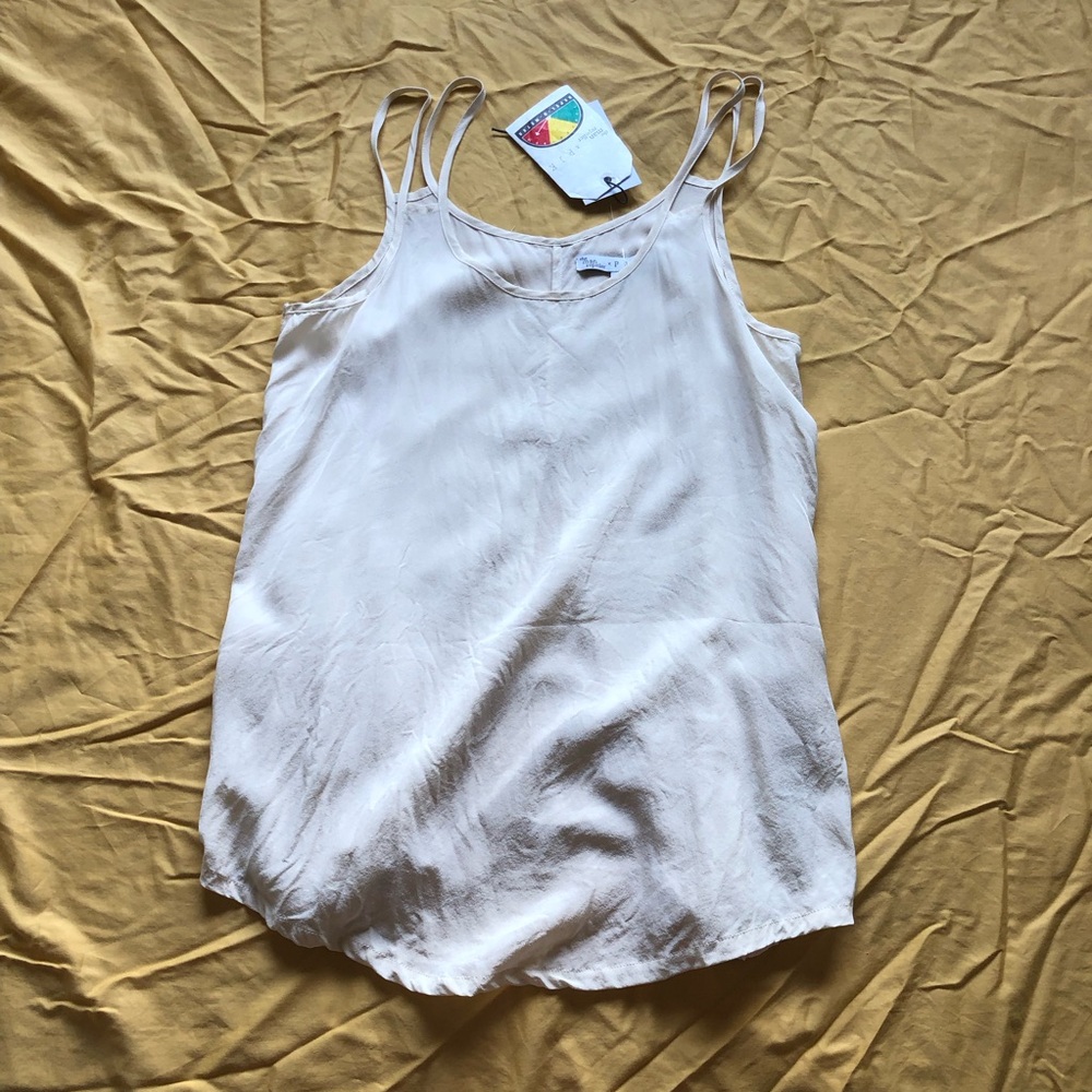 The Man Repeller x PJK Silk Tigerlily Ivory Silk Tank Top Blouse Small